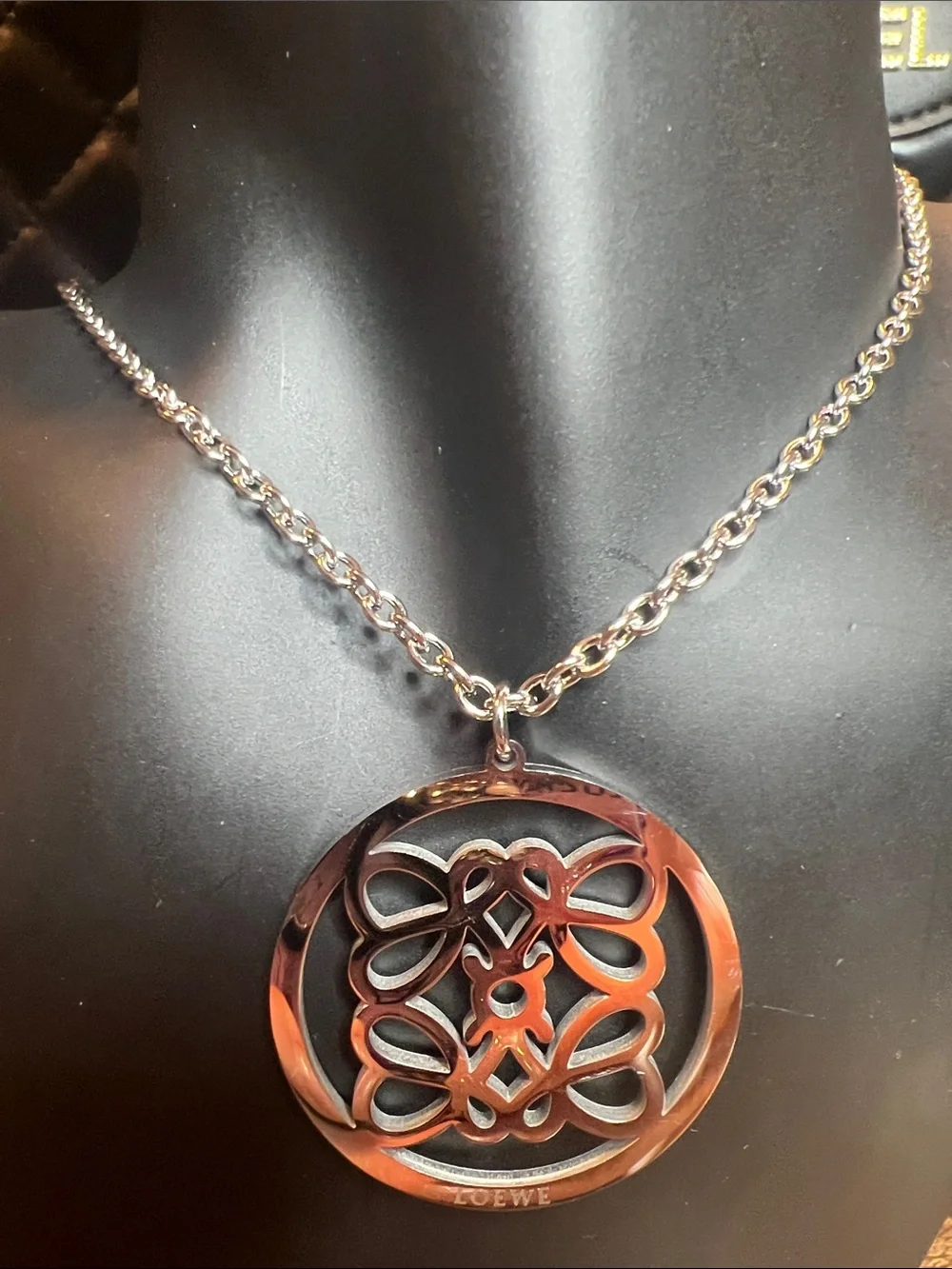 Stainless Steel Silver-Tone Filigree Round Pendant Necklace